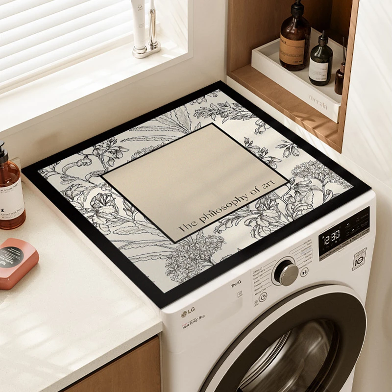 复古花滚筒洗衣机防尘罩防水防晒盖垫冰箱上面垫子微波炉隔热盖布
