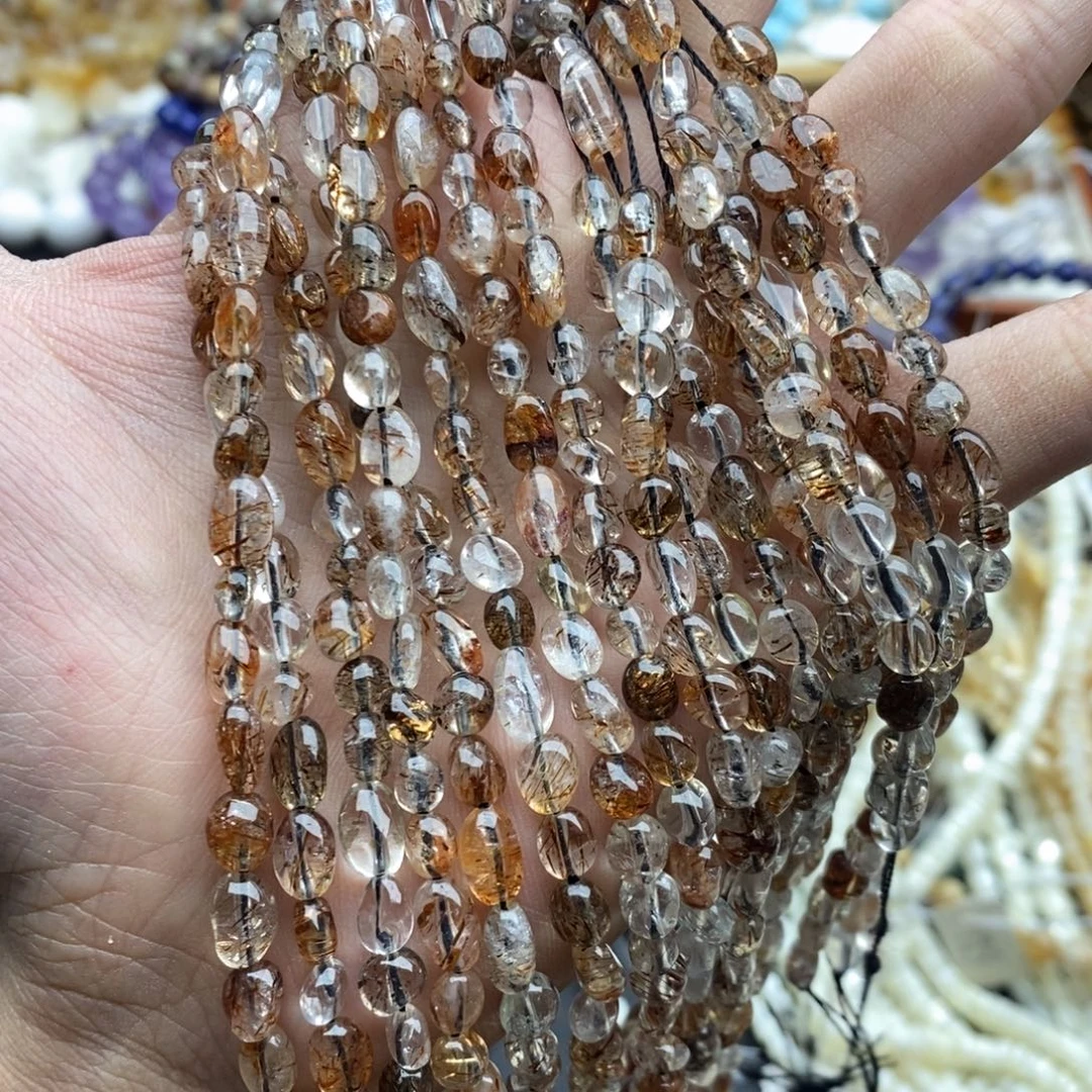 玛瑙/玉髓未镶嵌珠宝半成品一条天然精品透体黑金超七水晶随行