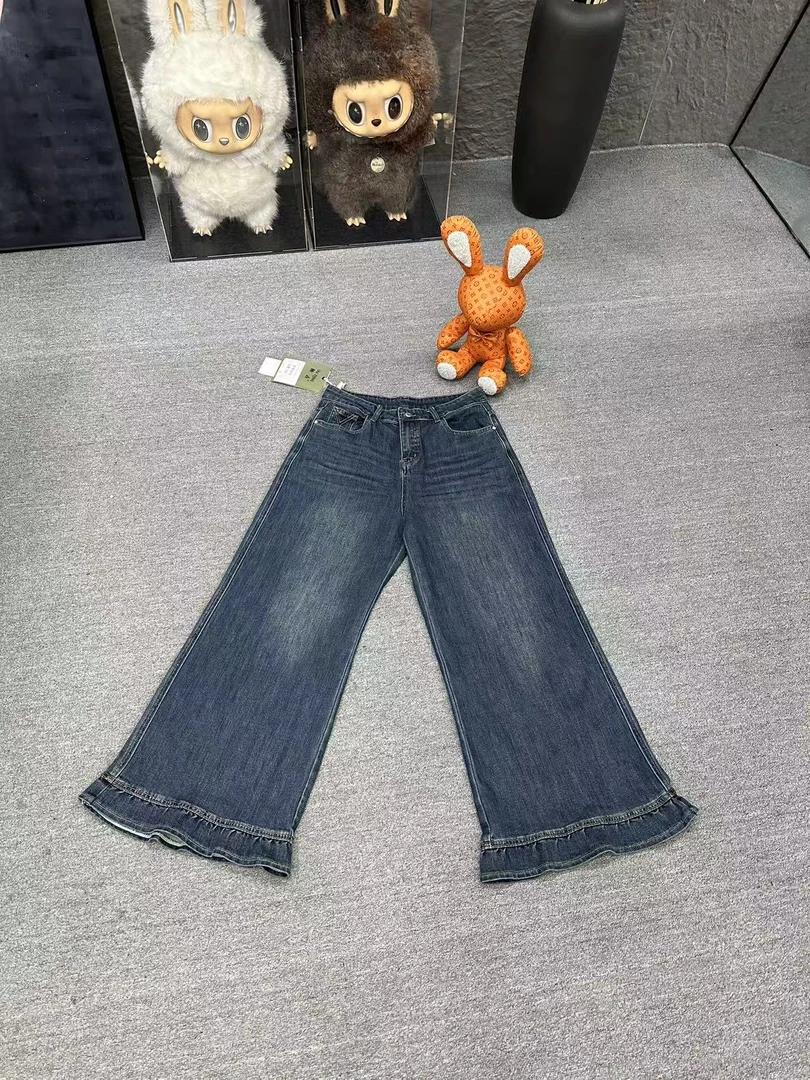 9050 弹力 复古木耳边阔腿裤