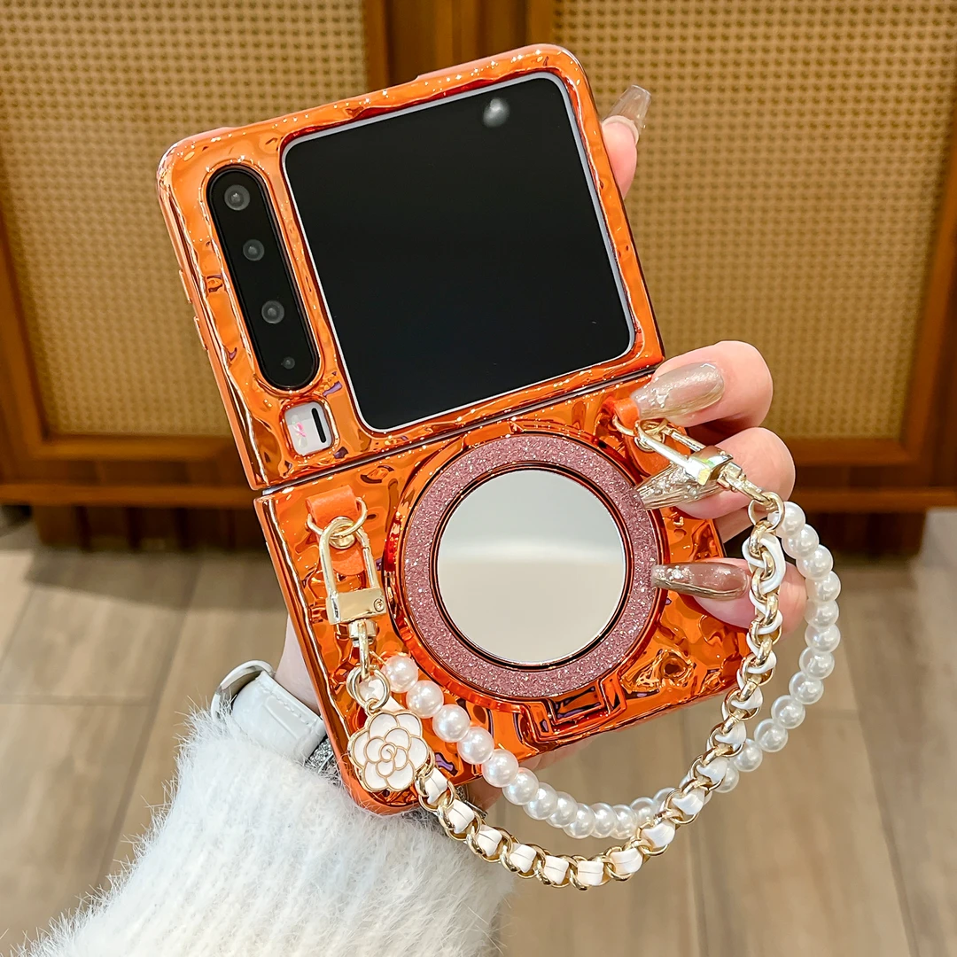 适用华为purax手机壳电镀橙色小香风pocket2折叠女小米荣耀手机壳