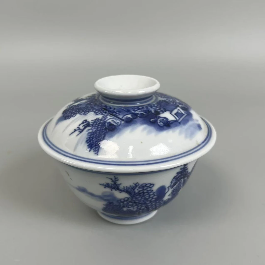 4170005乾隆青花山水楼阁盖碗