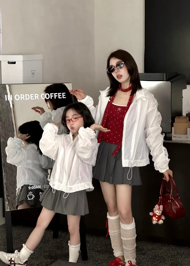 AYXH原纱连帽抽绳韩系设计师款防晒服洋气亲子百搭长袖夏季薄款