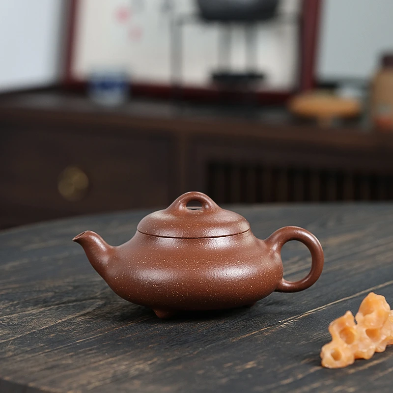 【禅砂居】汉棠石瓢壶_240cc_红降坡泥_全手工_宜兴黄龙山光素器