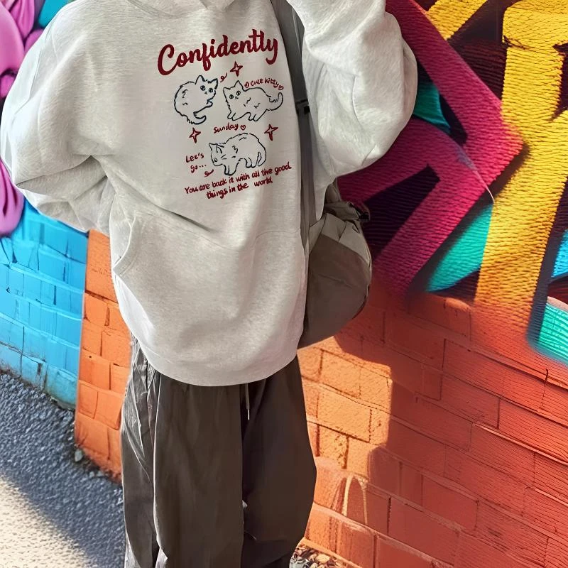 美式卫衣上衣长袖连帽宽松印花加绒韩版慵懒风休闲秋冬TINGMA轻奢