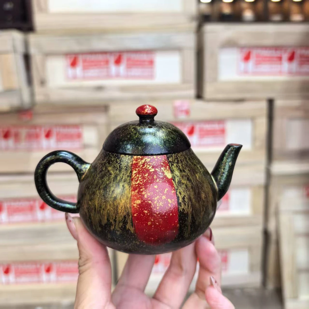 非遗手工大漆滴金梨壶陶瓷复古茶具礼盒装泡茶壶家用 gh107