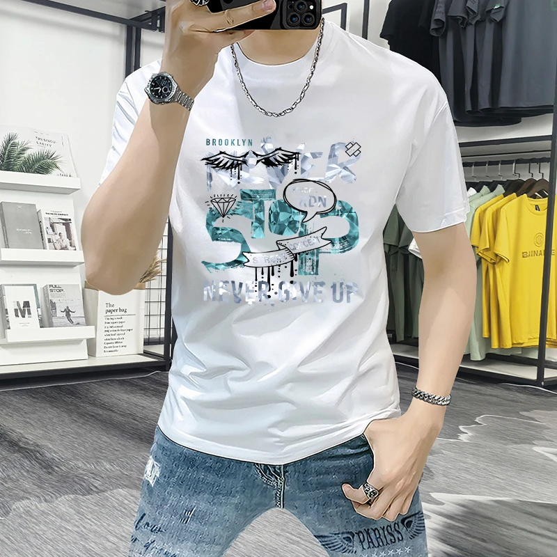 蓝晟依短袖t恤2025新款品质男装夏季潮流休闲时尚印花半袖上衣潮T