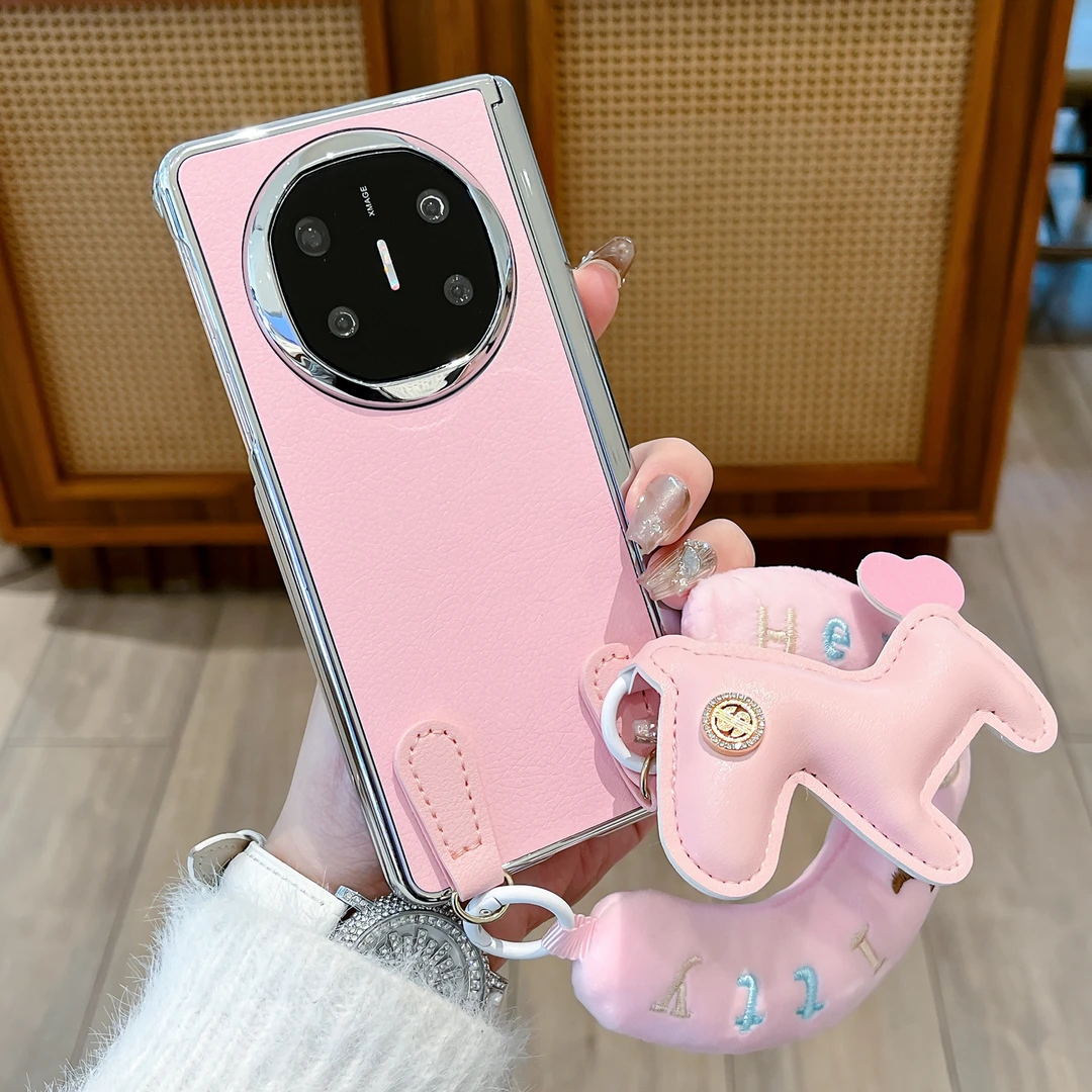 适用华为matex6手机壳双中轴小马手绳Matex5折叠女款matex3保护套