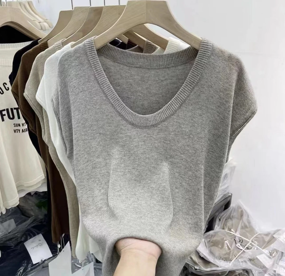 【现货】老钱简约主义慵懒风松弛感U领T恤软糯薄款清透精织背心