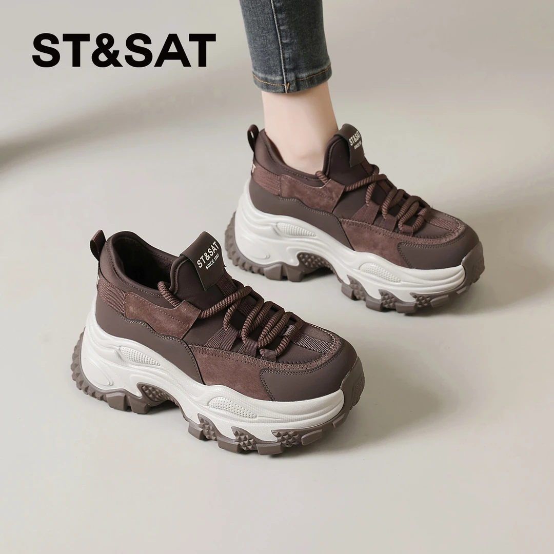 星期六复古厚底增高老爹鞋女2025冬季加绒百搭休闲鞋小个子运动鞋