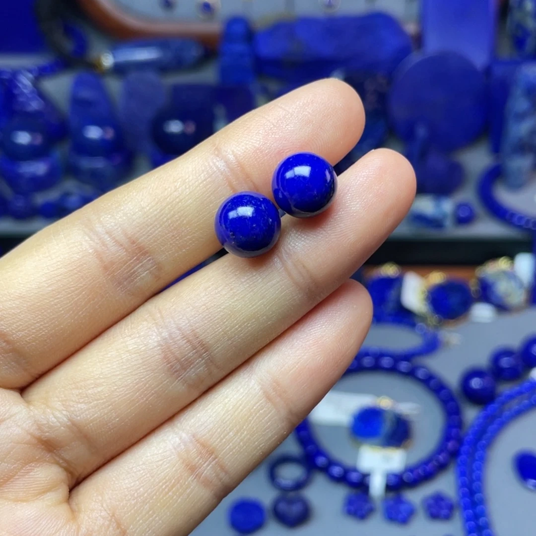 青金石银S925镶嵌9.9mm耳饰