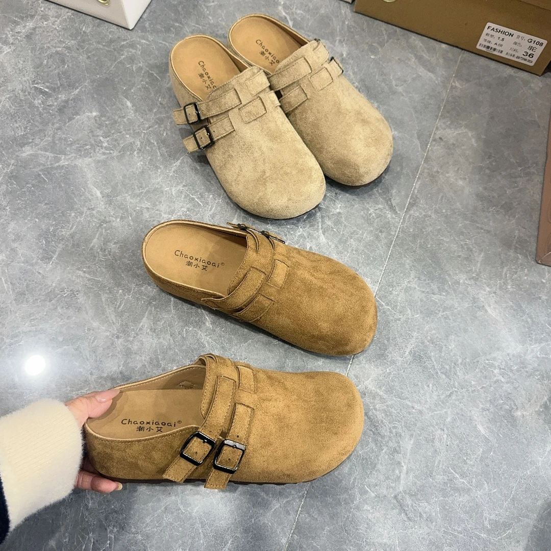 厚底勃肯鞋半拖女外穿春季2025新款包头穆勒鞋一脚蹬博肯凉拖鞋