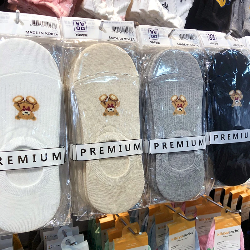 可爱蝴蝶结小熊卡通袜女薄棉船袜韩国进口EMPOLE春夏新款防滑隐形