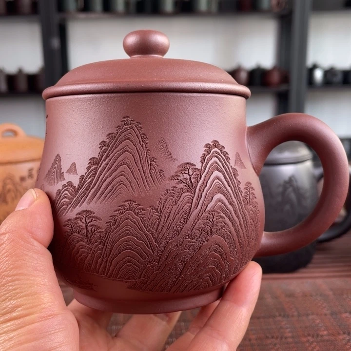 紫砂茶杯宜兴原矿紫砂盖杯