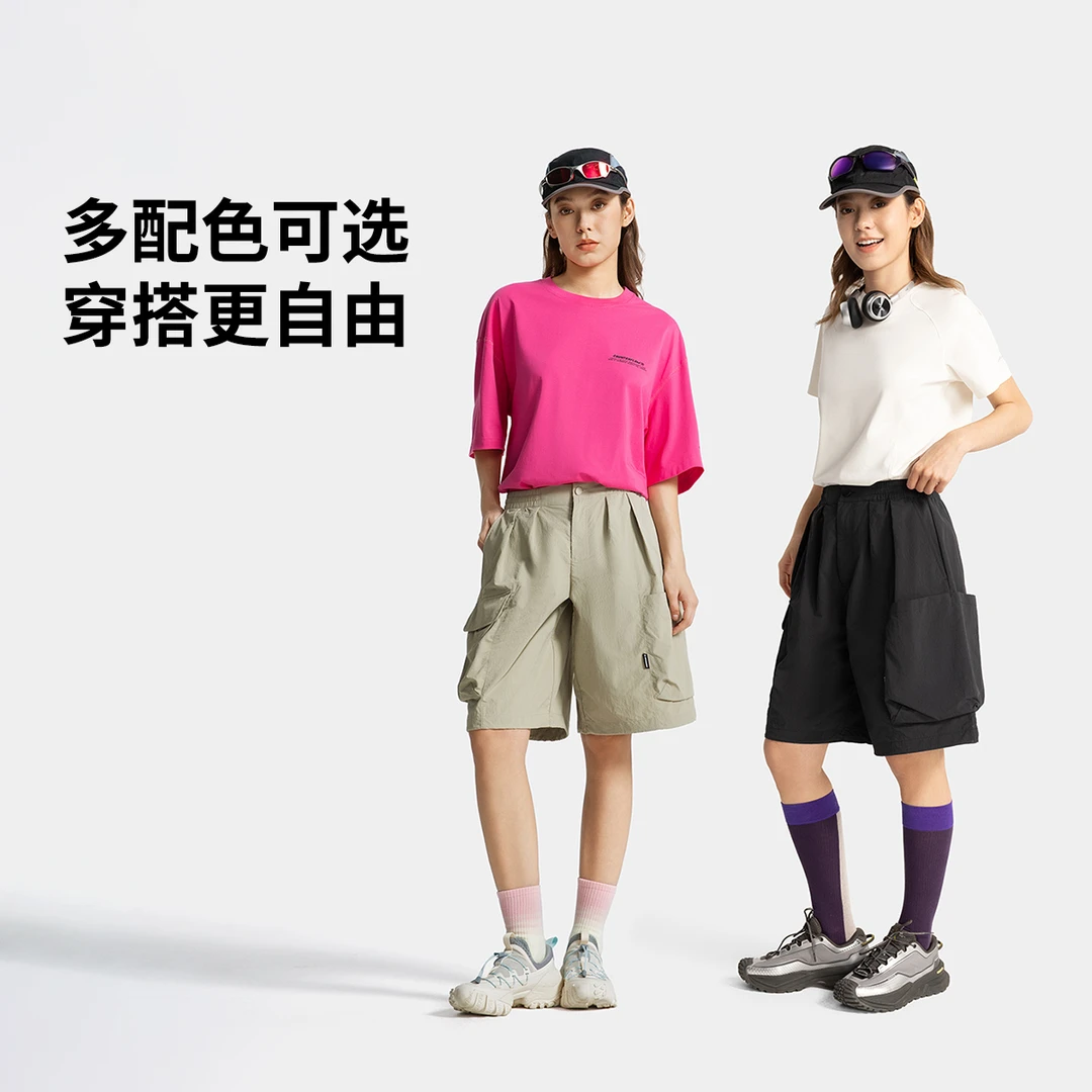 R李宁户外CF溯运动短裤速干凉爽25新女子宽松工装多袋短裤AKSV572