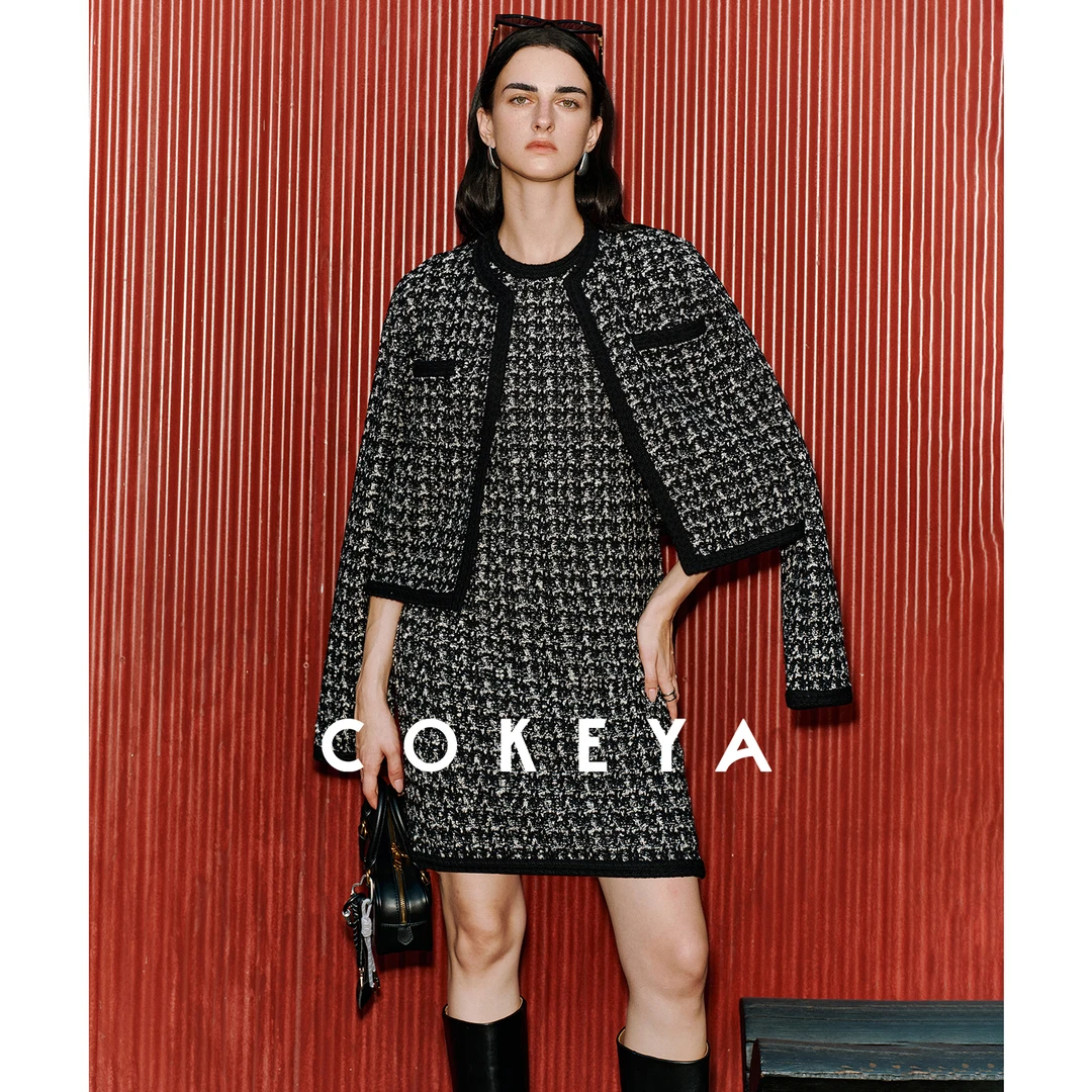 COKEYA/ 镇店精纯~羊毛粗针编织香风圆领开衫/连衣裙针织两