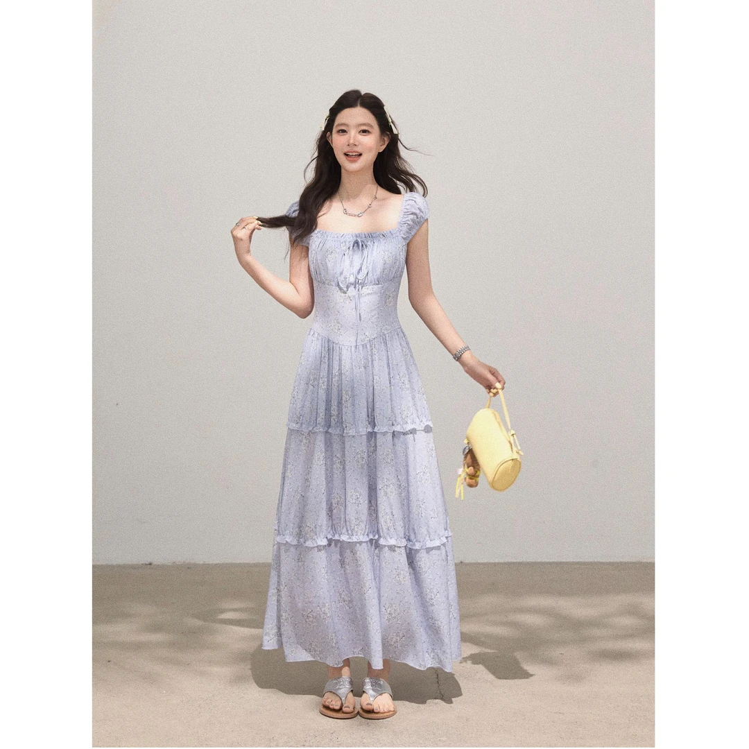 【谢不肉】圆领无袖褶皱韩版休闲收腰显瘦A字连衣裙5852