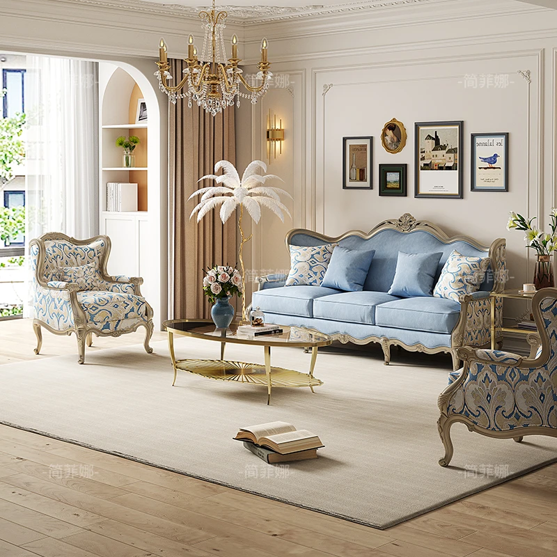 简菲娜美式轻奢客厅花雕维也纳欧式布艺沙发别墅欧式家具SF010B