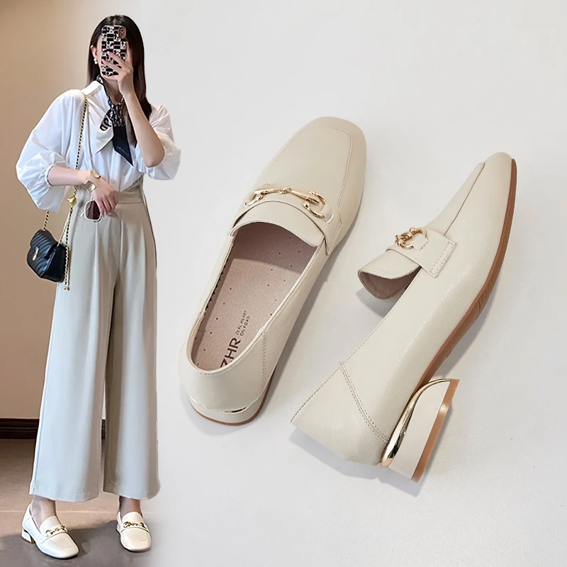 玛丽珍女鞋春秋爆款防滑英伦风软底浅口单鞋中跟明星同款百搭鞋子