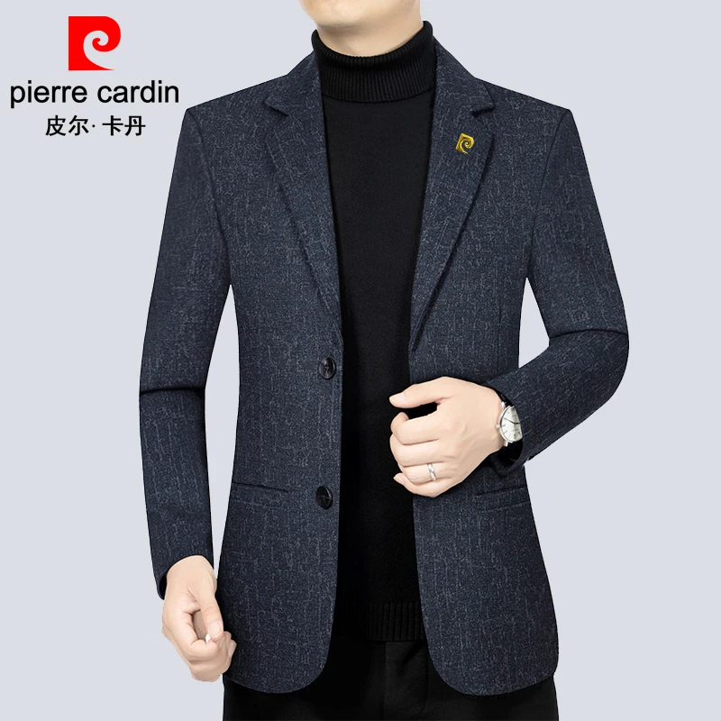 皮尔卡丹男士高档西装外套春秋新款休闲中青年小西服潮流帅气单西