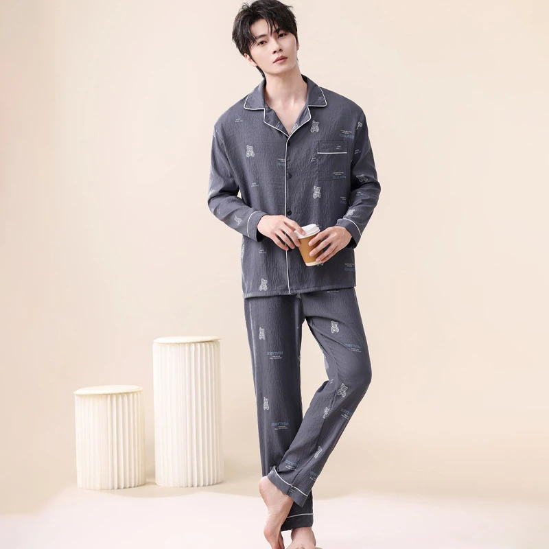 高级感宽松舒适云朵棉长袖长裤睡衣男士日系可外穿套装休闲家居服