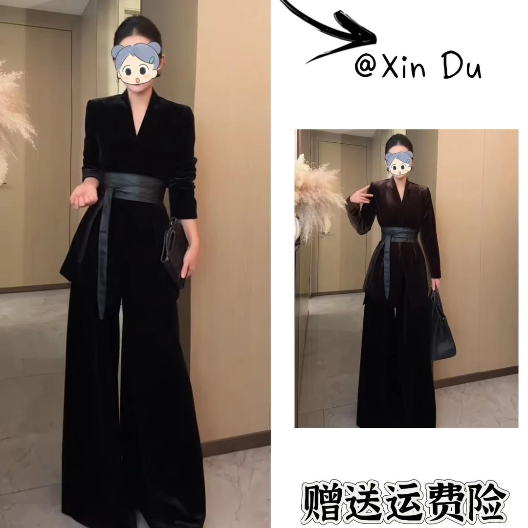 2025秋冬季新款时尚显瘦气质女士网红洋气两件套百搭款D25288