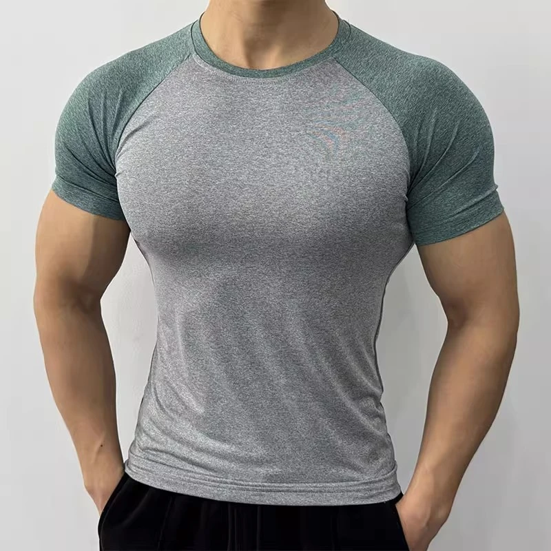 健身服男透气弹力速干衣跑步运动训练短袖拼色修身休闲T恤打底衫