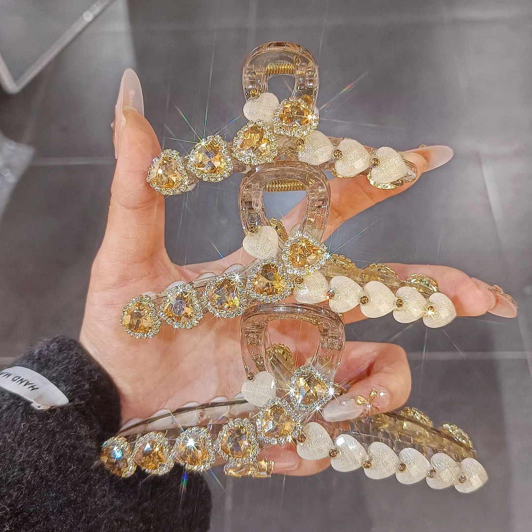 A1170春季新品满钻爱心闪钻鲨鱼夹网红百搭发卡