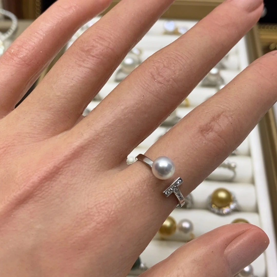 淡水珍珠戒指银S925镶嵌高*兴6-7