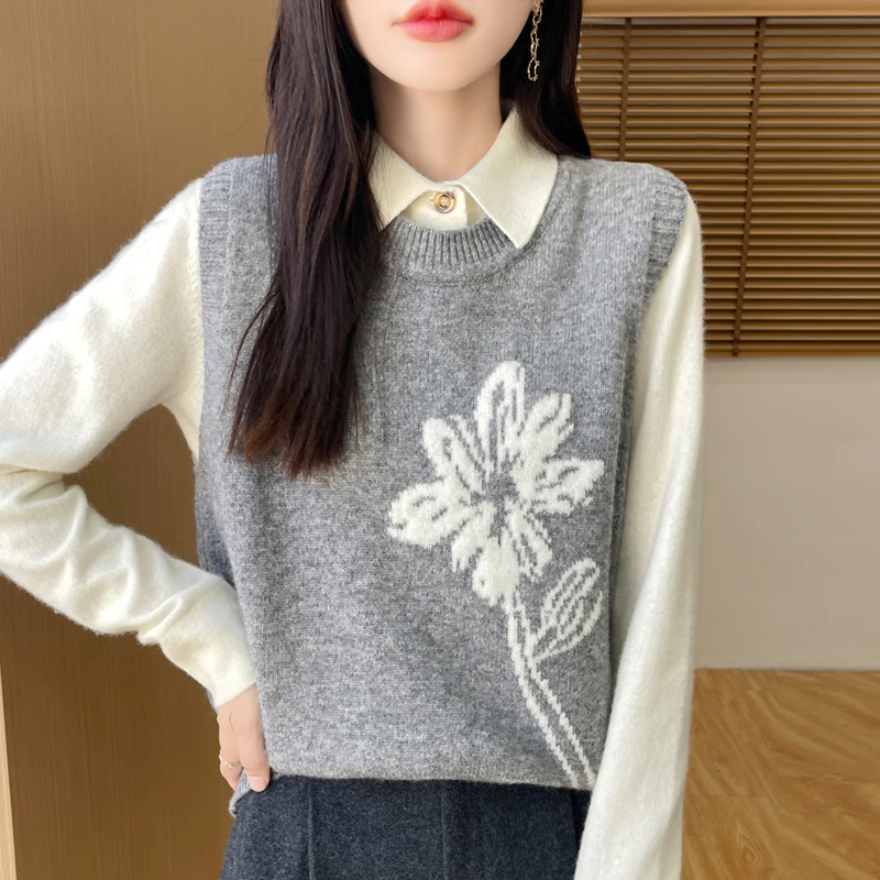 【现货宠粉】新款马夹针织衫女圆领套头宽松轻奢时尚百搭复古毛衫薄