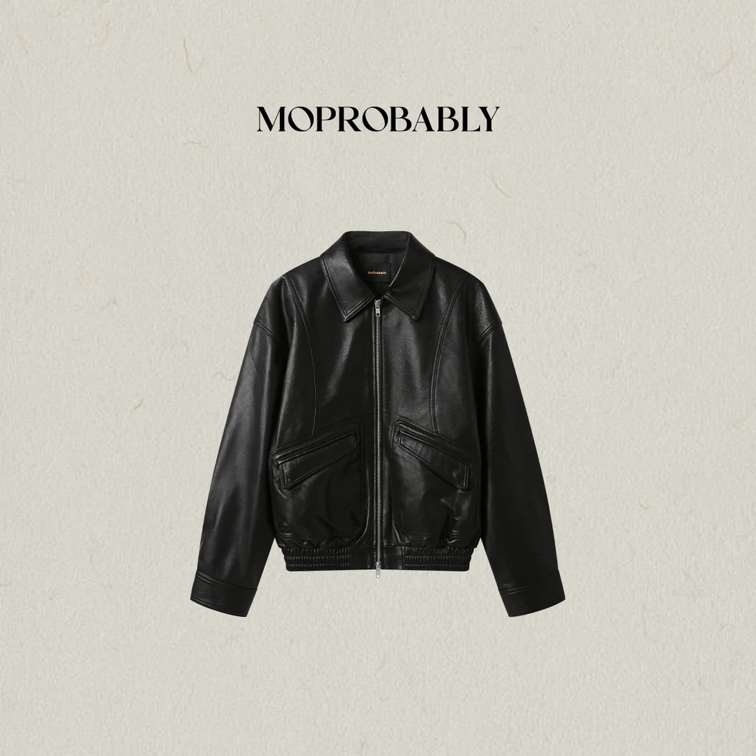 Moprobably李予诺「气场」"羊皮"复古风拉链羊皮衣外套L5382003