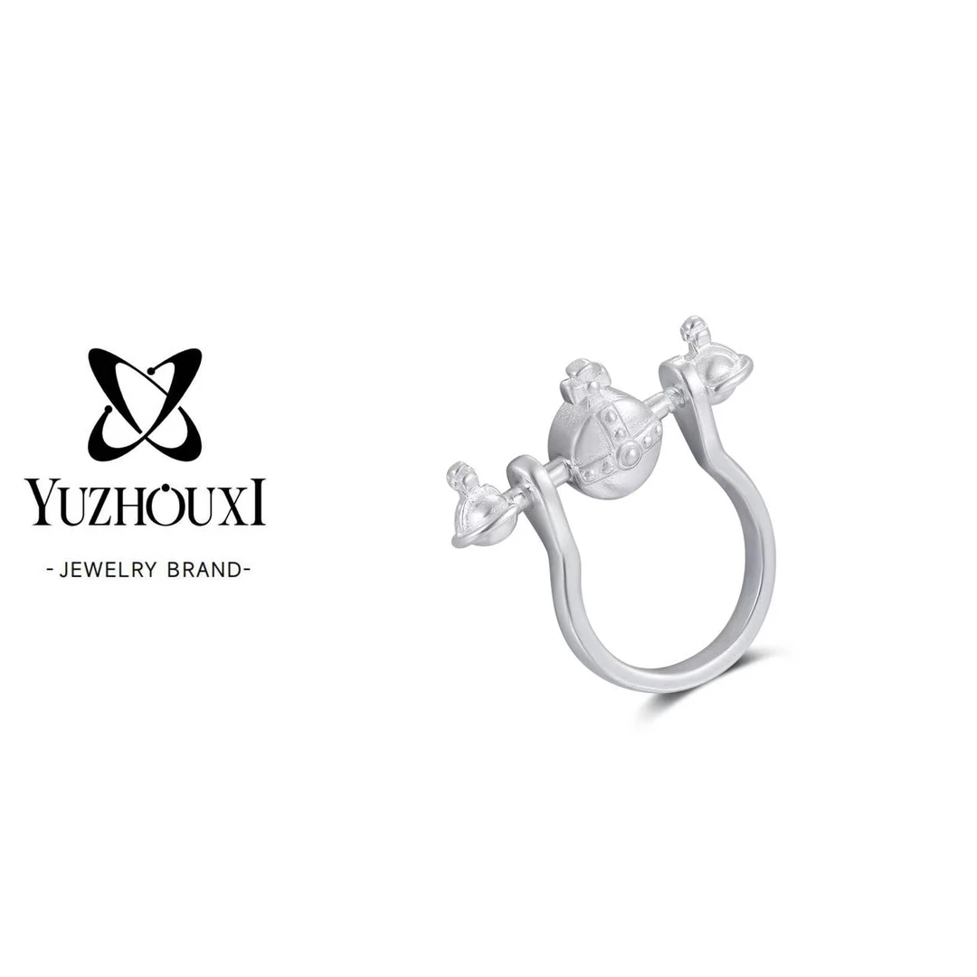 铜合金戒指 Q4-064【镀银星球平衡木银白戒指】闭口