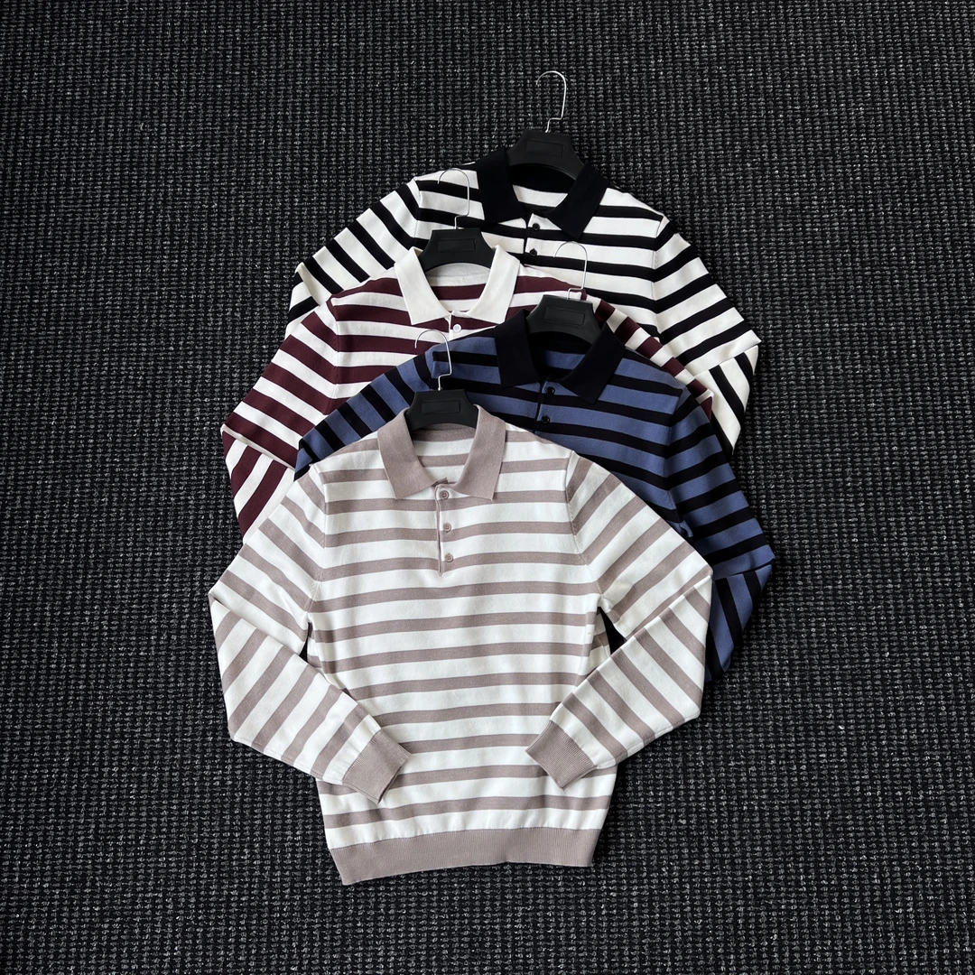 CssuGent冬季经典条纹针织POLO衫毛衣男时尚休闲百搭保暖打底衫潮