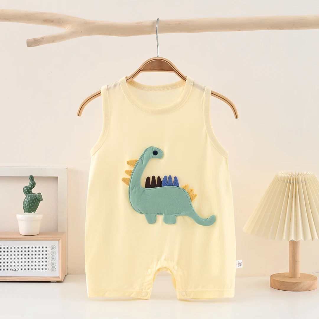 婴儿连体衣夏季薄款无袖背心宝宝外出穿衣服可爱卡通爬服