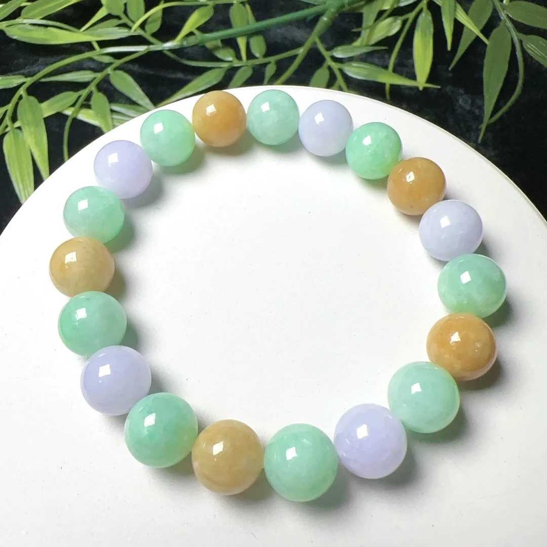 缅甸天然翡翠A货 冰胶多宝圆珠手链时尚卡10mm彩色女款糖果色多色