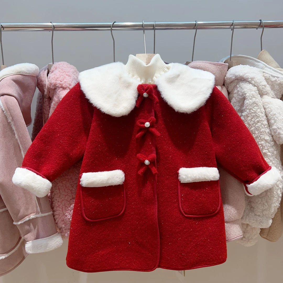 773-女童【白色领子】蝴蝶结/加绒外套~