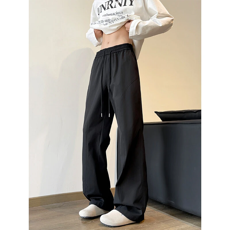 米白色斜切冲锋裤男美式防风防水户外登山裤软壳尼龙直筒弯刀裤子