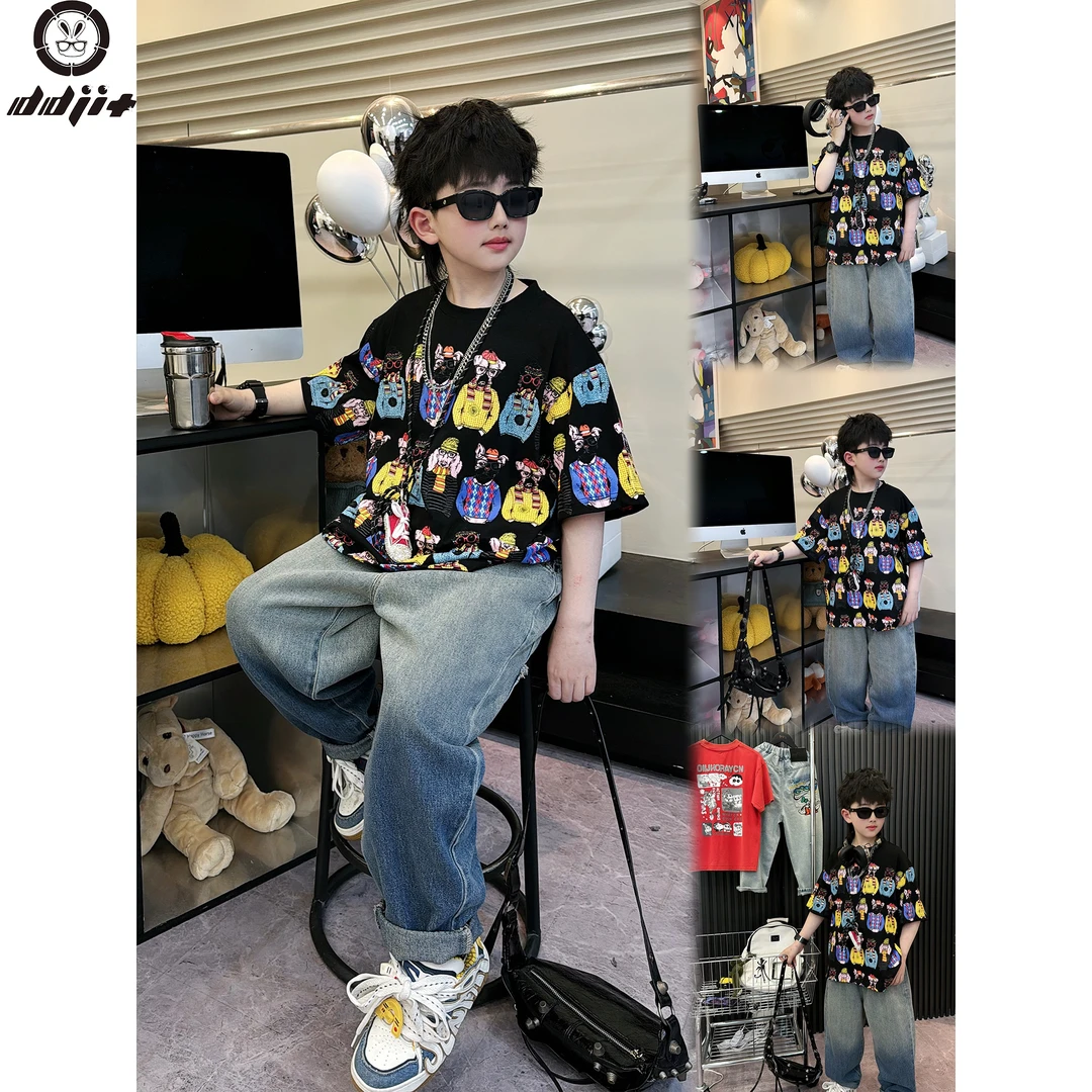 蛋蛋家【 摩登秀场】夏款时尚街头男童黑色摩登秀场短袖T恤