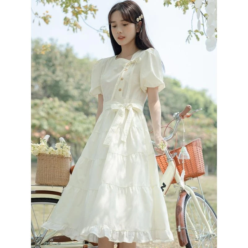 范哲萨甜美泡泡袖连衣裙少女孩夏装12到15岁女大童初中学生可爱公