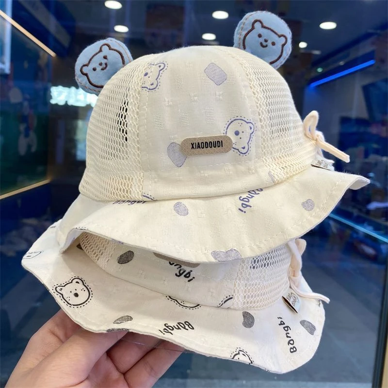 婴幼儿帽子夏季网眼透气男宝宝可爱超萌渔夫帽小月龄防晒太阳帽薄