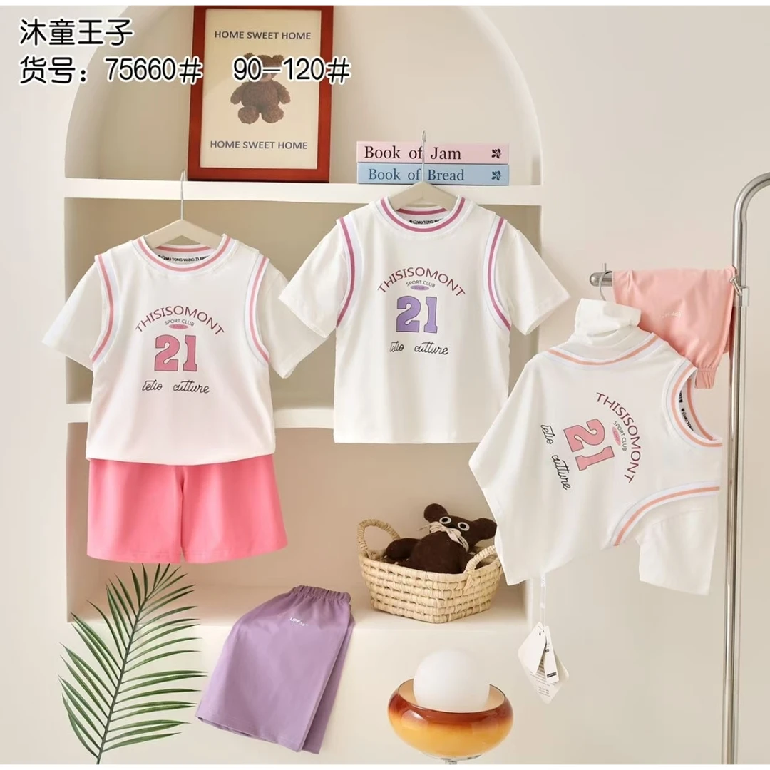 夏季卡通短袖短裤套装75660