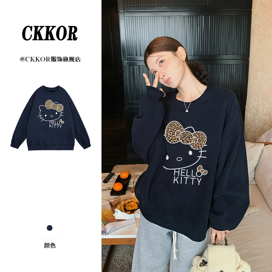 CKKOR美式休闲设计感卡通印花圆领卫衣女宽松百搭保暖秋冬厚外套