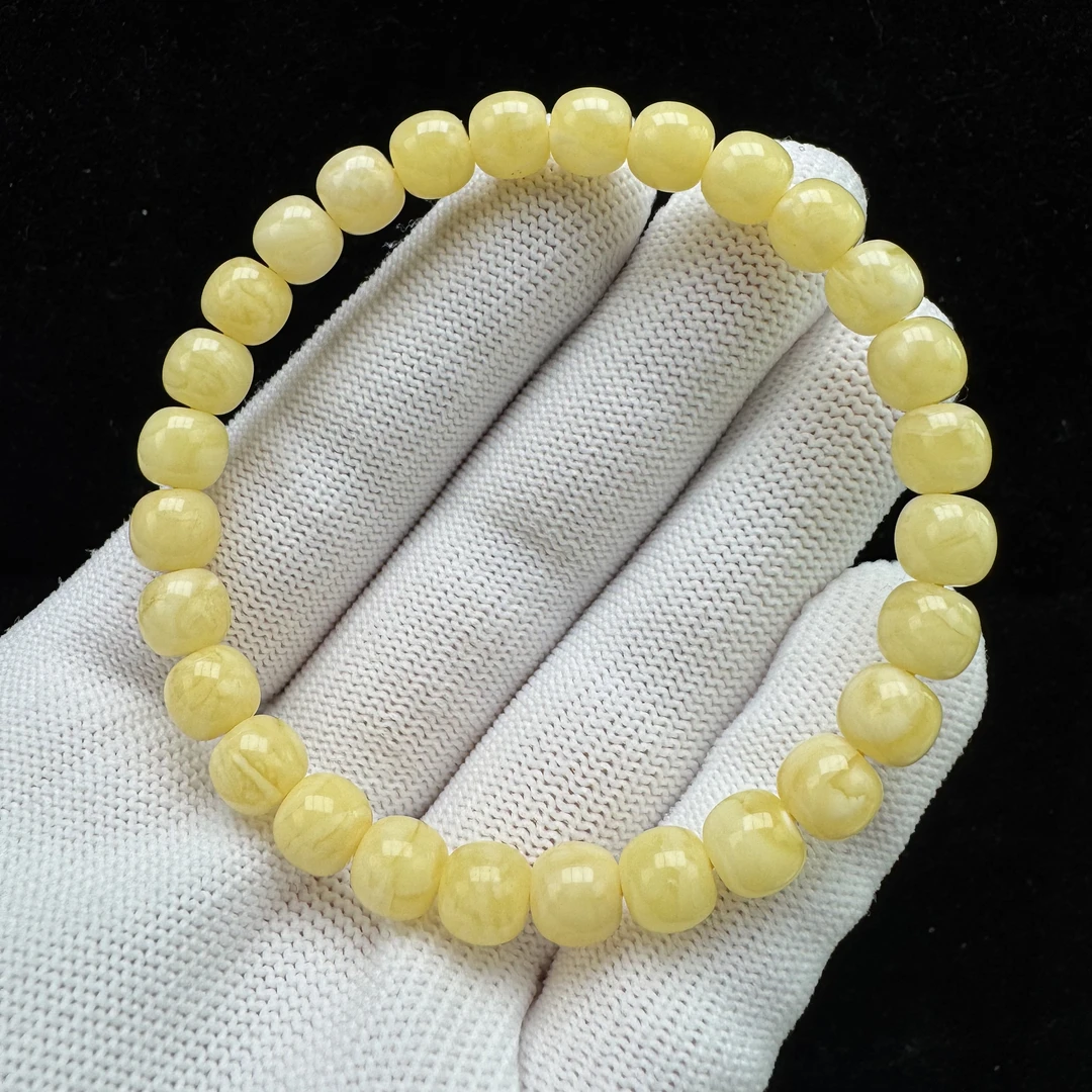 R3030天然蜜蜡制品 俄料花蜡单圈手串7x6.6mm5.7克抖音基地质检发