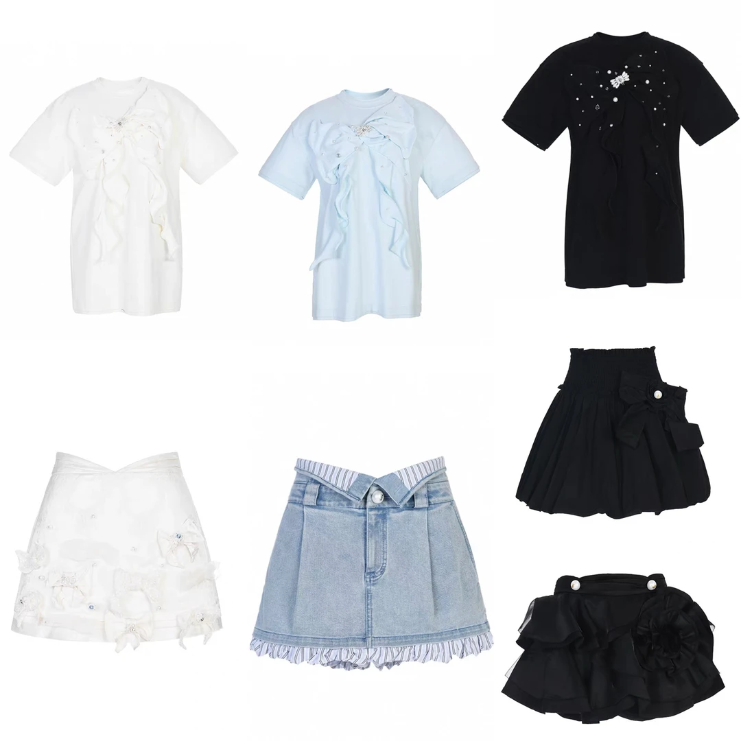 《no退no换》小清店夏款蝴蝶结半裙体恤3个色