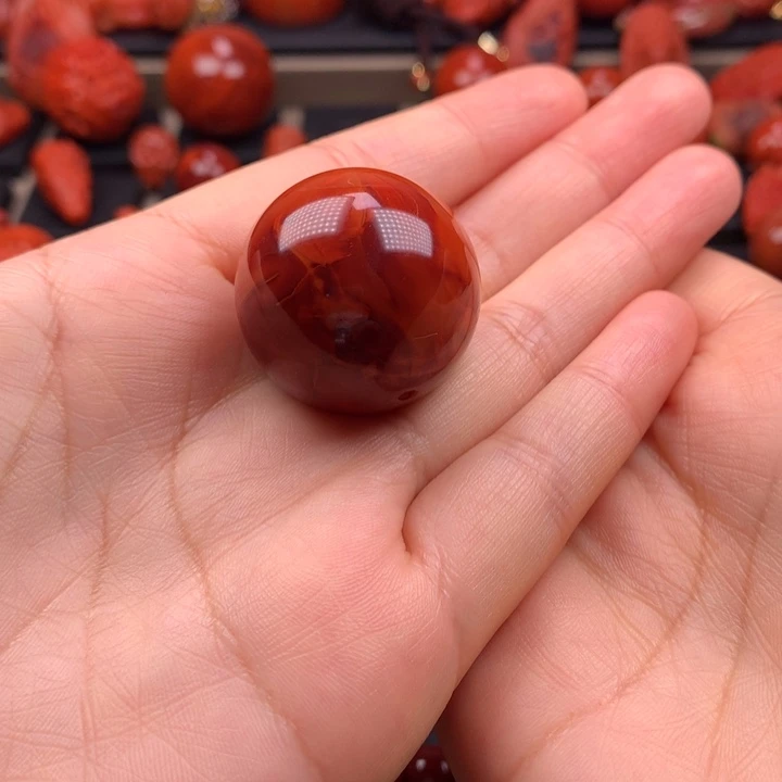 南红玛瑙未镶嵌牛血火焰纹圆珠单珠29.5MM