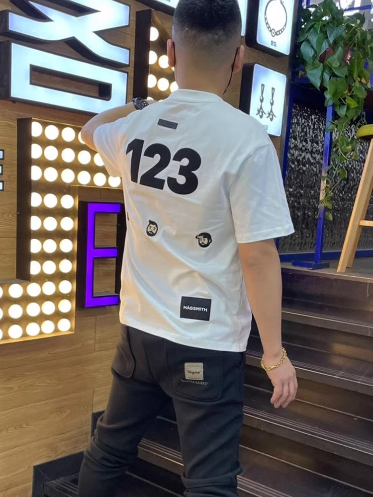 潮牌t恤男印花棉质短袖上衣2024夏季青年宽松圆领百搭大字母半袖