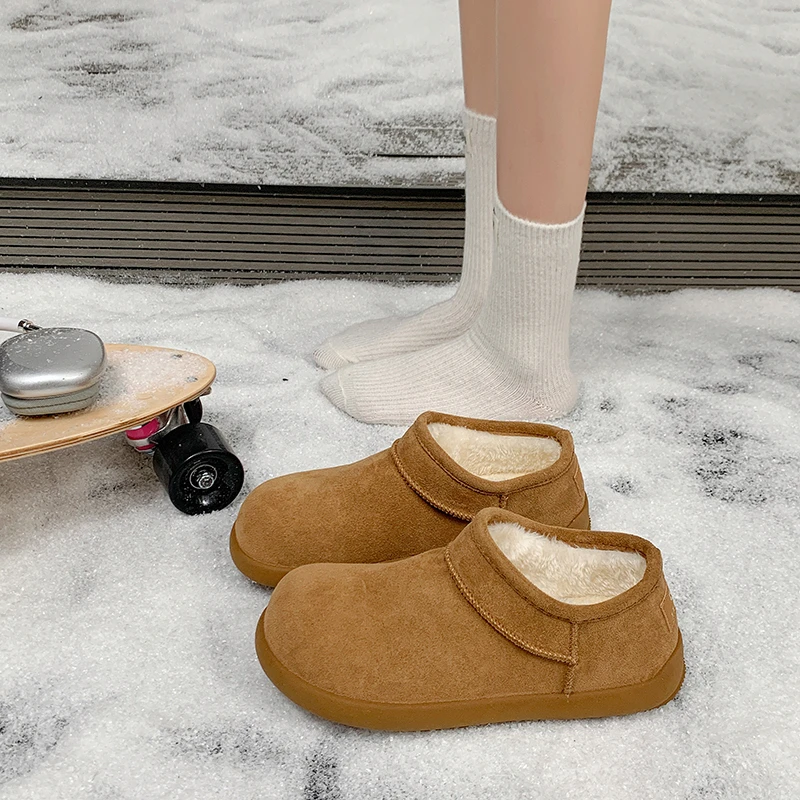 复古小土豆加绒勃肯鞋女2025冬季新款加厚一脚蹬保暖雪地靴棉靴子