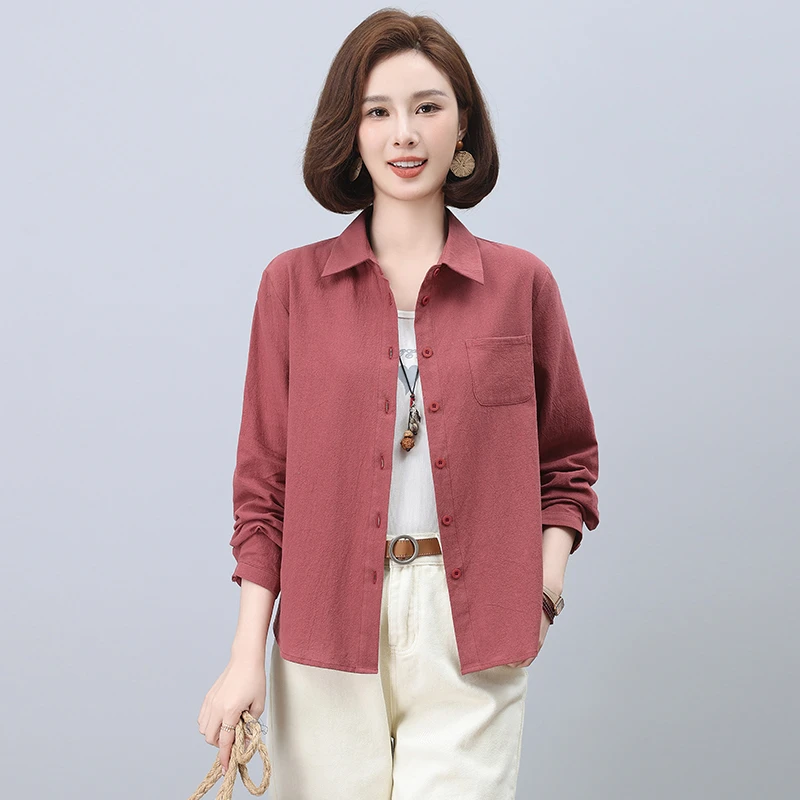 2025春秋新款中老年妈妈大码宽松休闲全棉外穿长袖纯色宽松百搭