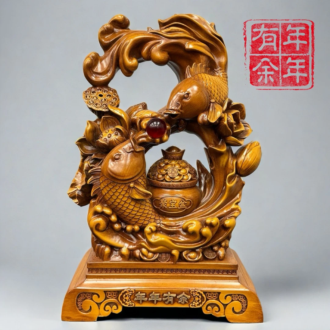 【年年有余】双鱼戏珠中式家居装饰摆件（高35cm）