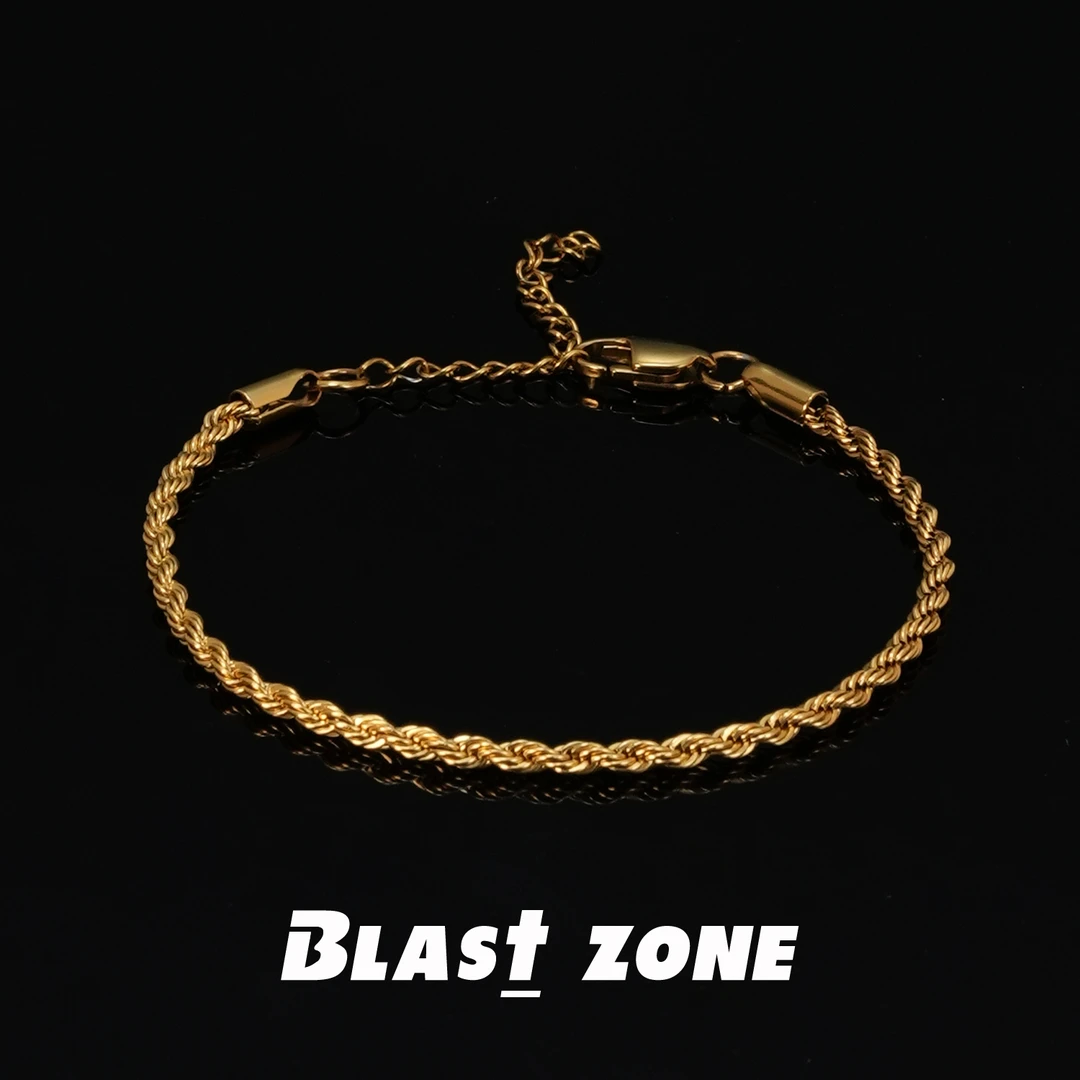 钛钢手链 巨显贵~3mm金色麻花手链素款美式高级感男配饰品 强保色