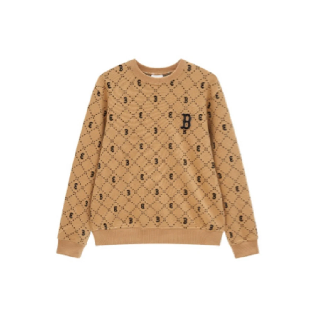 MLB 23FW 波士顿红袜队钻石老花圆领套头针织卫衣 男女同款